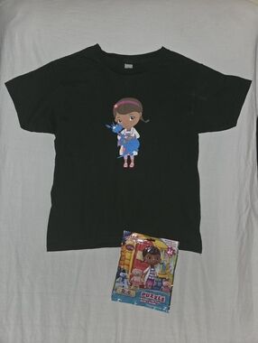 Custom Doc McStuffins And Stuffy Dark Green Graphic Tee YS With 24pc Puzzle